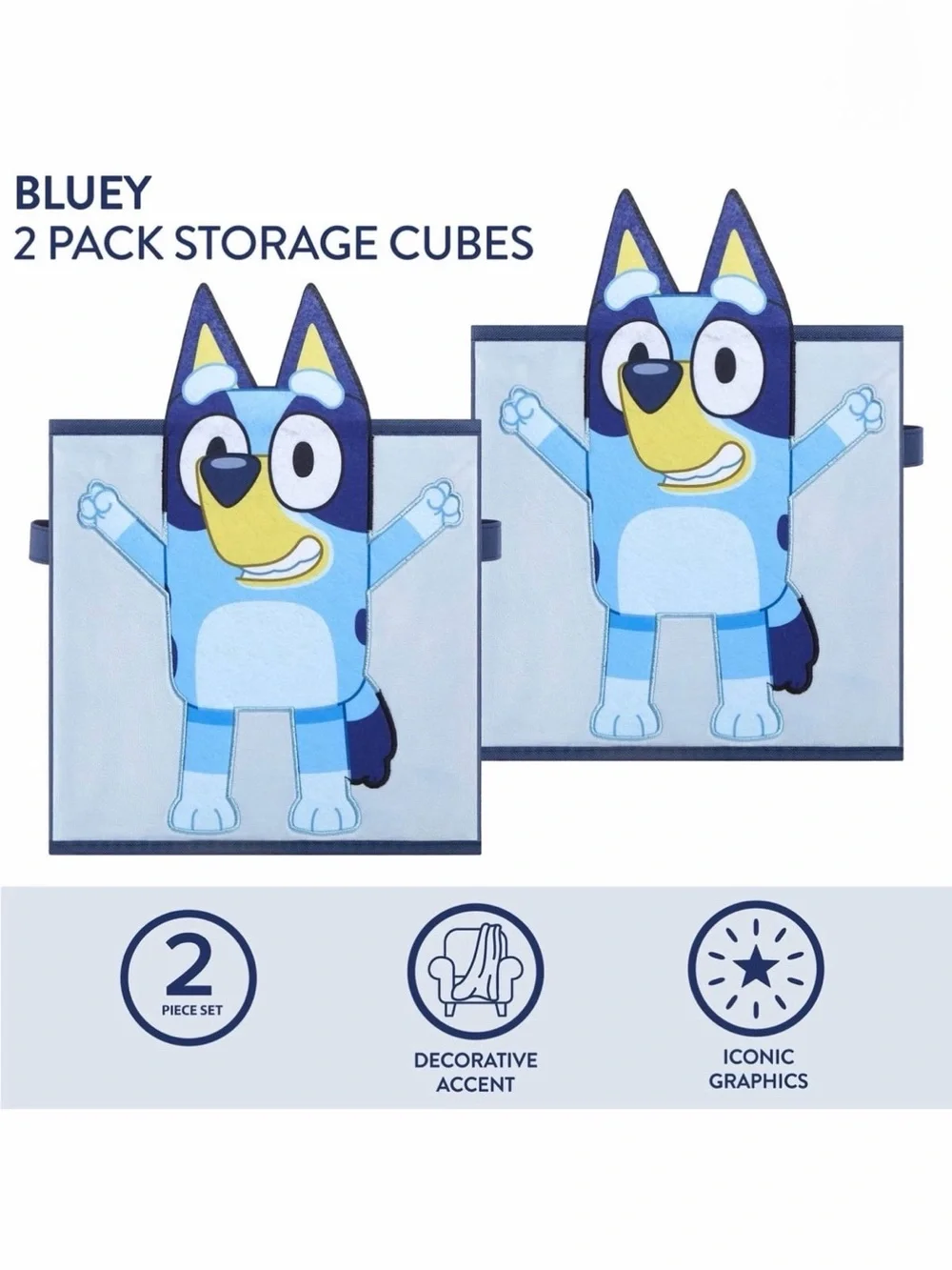 2 Pack Bluey Kids Collapsible Storage Bin Set - 10” x 10”